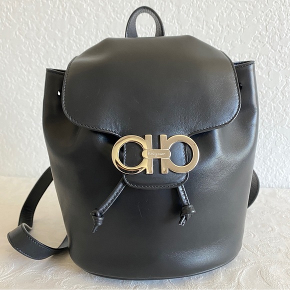 Salvatore Ferragamo Black Backpack with Gold Accents main image 5